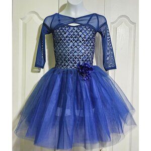Weissman Blue Sequin Lace Combo Dance Biketard Tutu Lyrical Ballet Jazz Acro INT